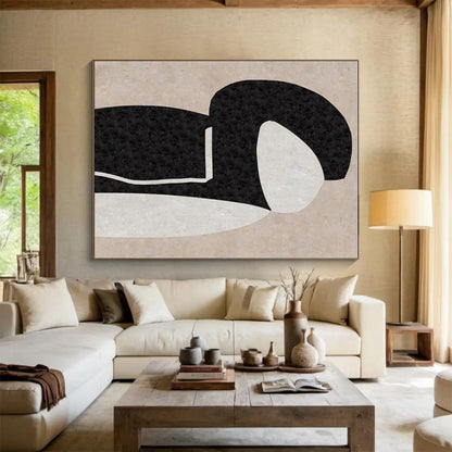 Cool Abstract Paintings Black, Beige, and White Organic Abstract Art HS696