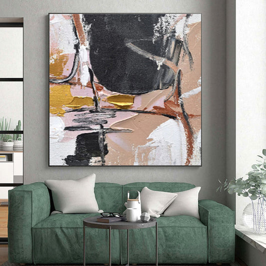 Acrylic Modern Art Paintings with Black, White, Gray Colors, Abstract Geometric Theme HS495