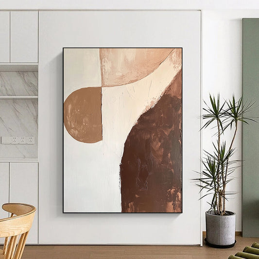 Big Painting Brown, Beige, and White Abstract Organic Shape Painting For Sale HS160