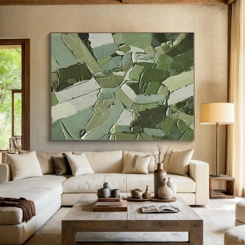 Unique Abstract Art Green Geometric Abstract, Large Contemporary Wall Art HS342