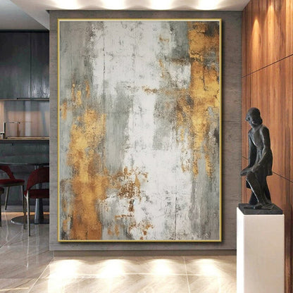 Unique Abstract Art Gold, Gray, and White Textured Abstract Art HS740