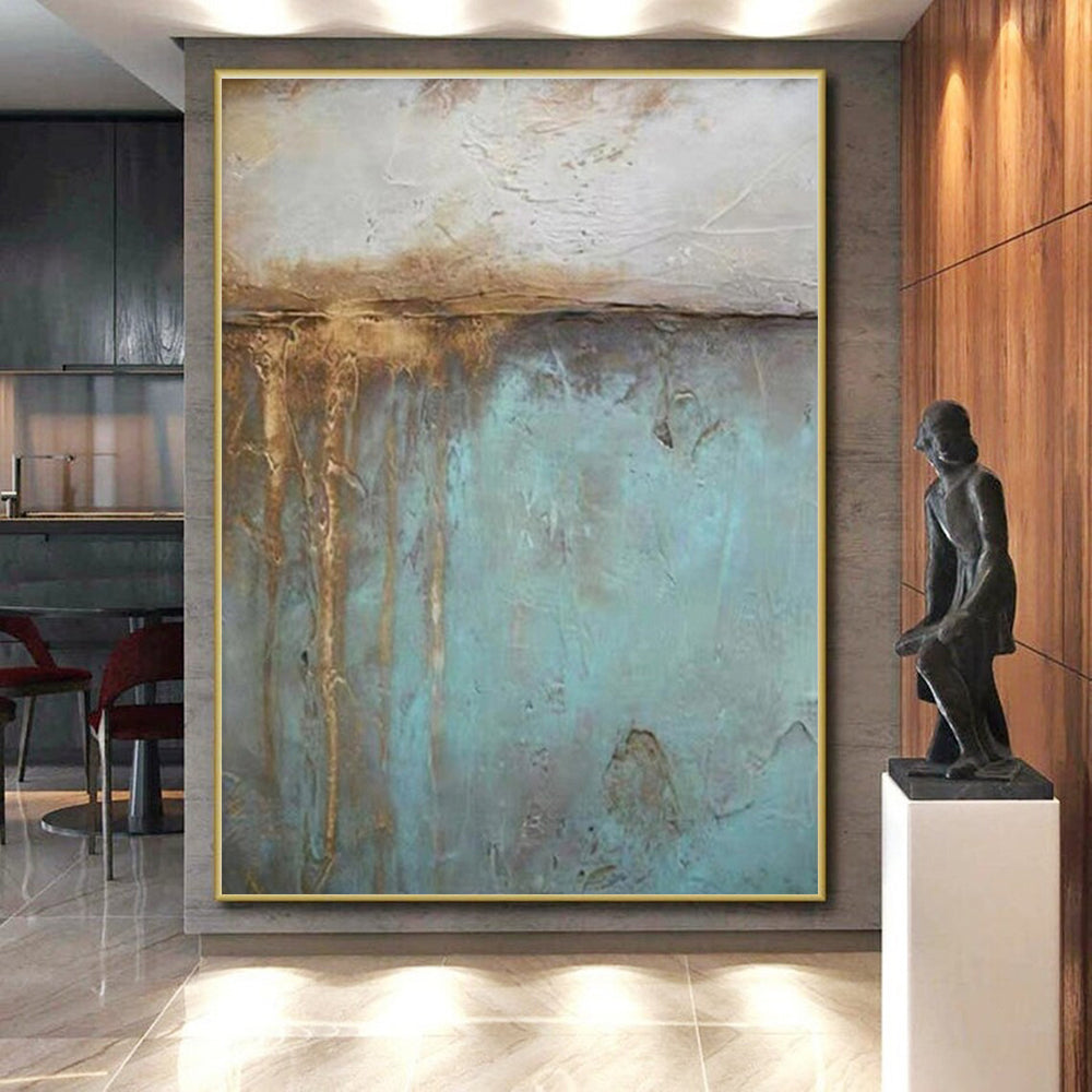 Hand-Painted Acrylic Modern Art Paintings with Teal, Brown, Beige Textured Layers - Large Contemporary Wall Art HS530