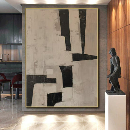 Modern Art Acrylic Black and Beige Geometric Abstract Art HS634