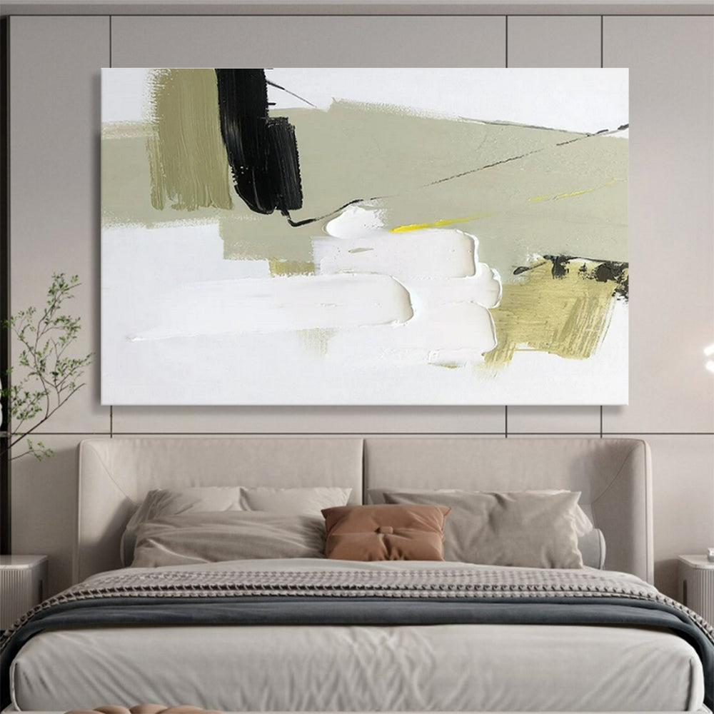 Modern Art Acrylic: Black White and Beige Textured Abstract Painting WB357
