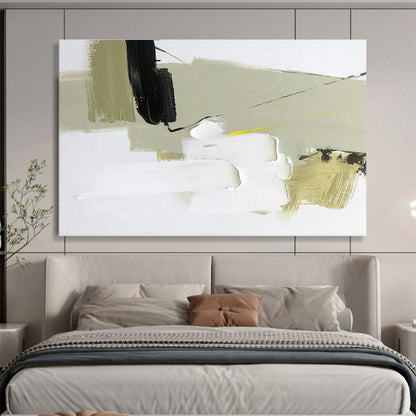 Modern Art Acrylic: Black White and Beige Textured Abstract Painting WB357
