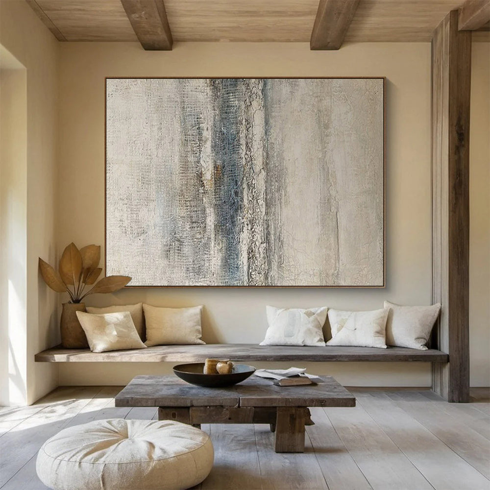 Beige, Gray, Blue Textured Abstract Art For Sale WB373