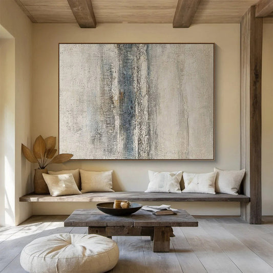 Beige, Gray, Blue Textured Abstract Art For Sale WB373