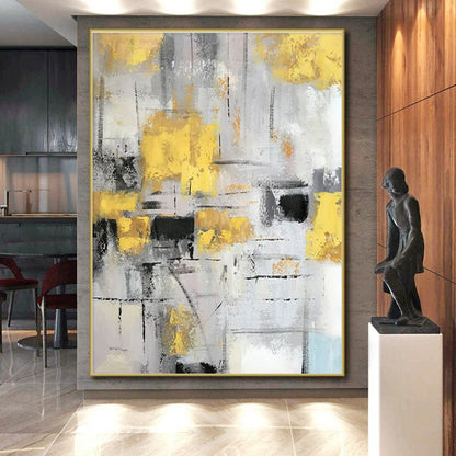 Unique Abstract Art Yellow, Gray, and Black Textured Abstract Art HS749