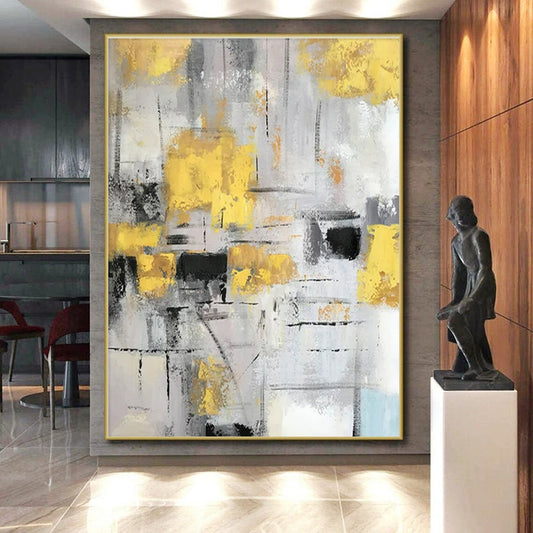 Unique Abstract Art Yellow, Gray, and Black Textured Abstract Art HS749
