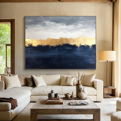 Oversized Canvas Art in Gray, Black, and Gold Textured Landscape Abstract Painting WB261