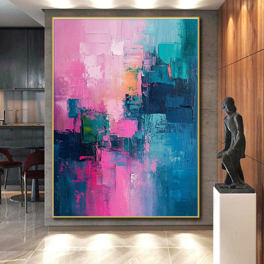 Cool Abstract Paintings Pink, Teal, and Blue Abstract Art HS656