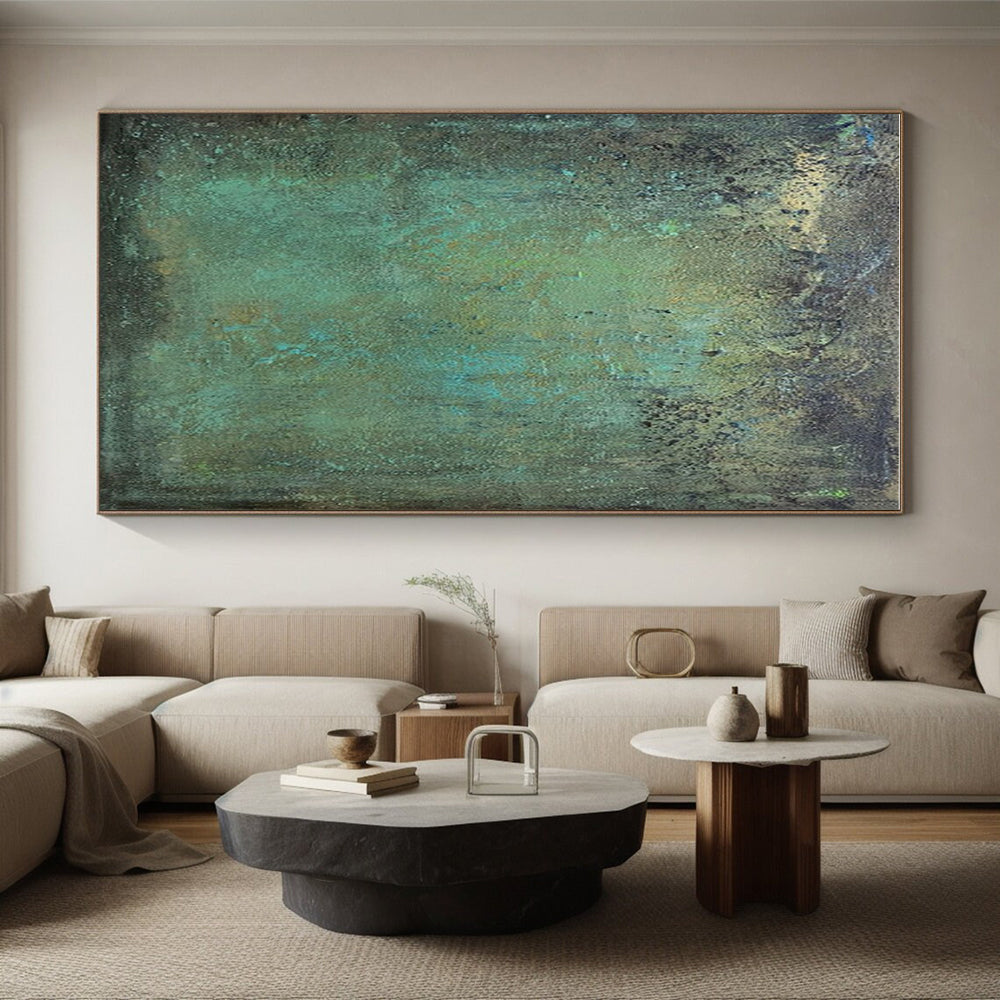 Handmade Art Cool Abstract Paintings with Teal, Green, Brown Textured Layers - Acrylic Modern Art Painting HS532