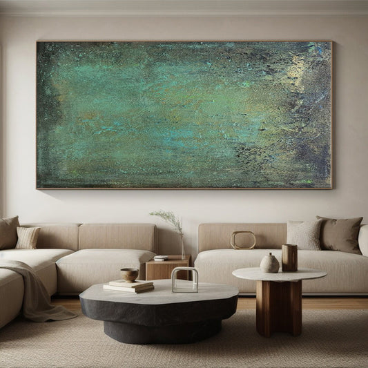 Handmade Art Cool Abstract Paintings with Teal, Green, Brown Textured Layers - Acrylic Modern Art Painting HS532