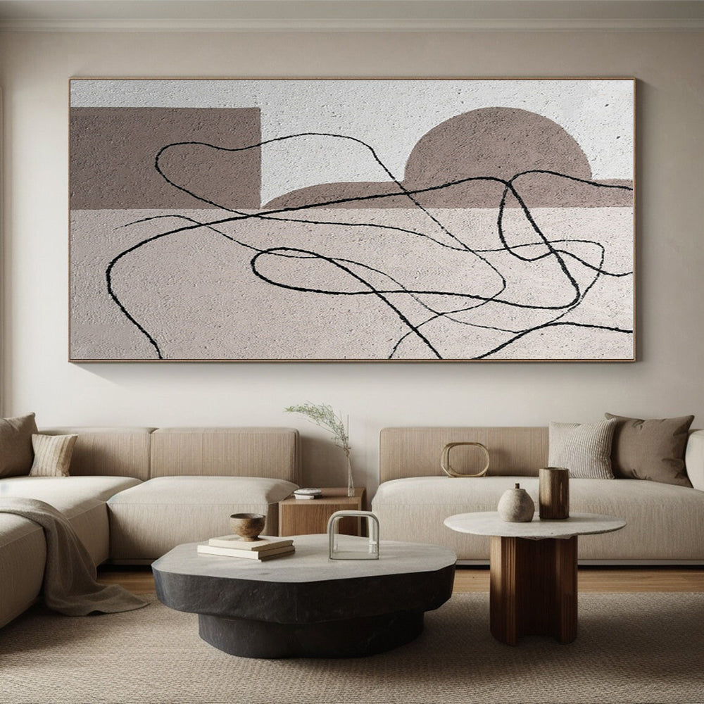 Cool Abstract Paintings Neutral Tones with Black Linear Abstract Art HS676