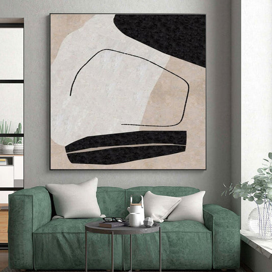 Unique Abstract Art Black, Beige, and White Organic Abstract Art HS700