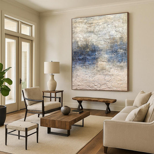 Unique Abstract Art Beige, Pink, and Blue Textured Abstract Art HS628