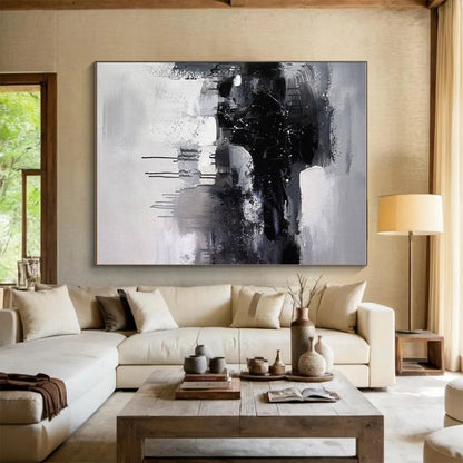 Handmade Art Black & White Textured Abstract, Minimalist Canvas Art HS428