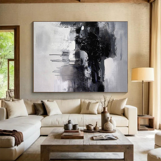 Handmade Art Black & White Textured Abstract, Minimalist Canvas Art HS428