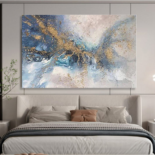 Big Size Blue, Gray and Gold Abstract Fluid Painting WB155