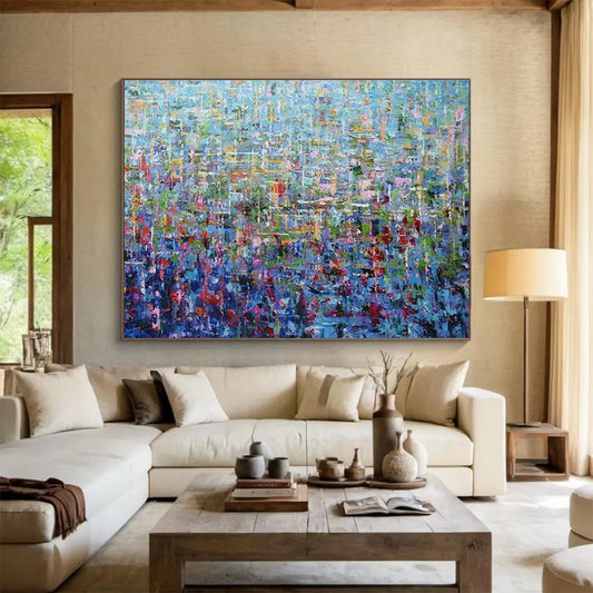 Multicolor Blue-Toned Abstract Textured Art For Sale WB412