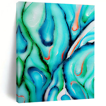 Unique Abstract Art Teal, Green, and Orange Fluid Abstract Art HS724