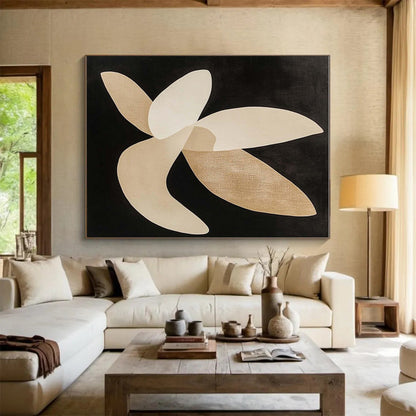 Hand Painted Art Beige & Black Organic Abstract, Acrylic Modern Art Paintings HS325