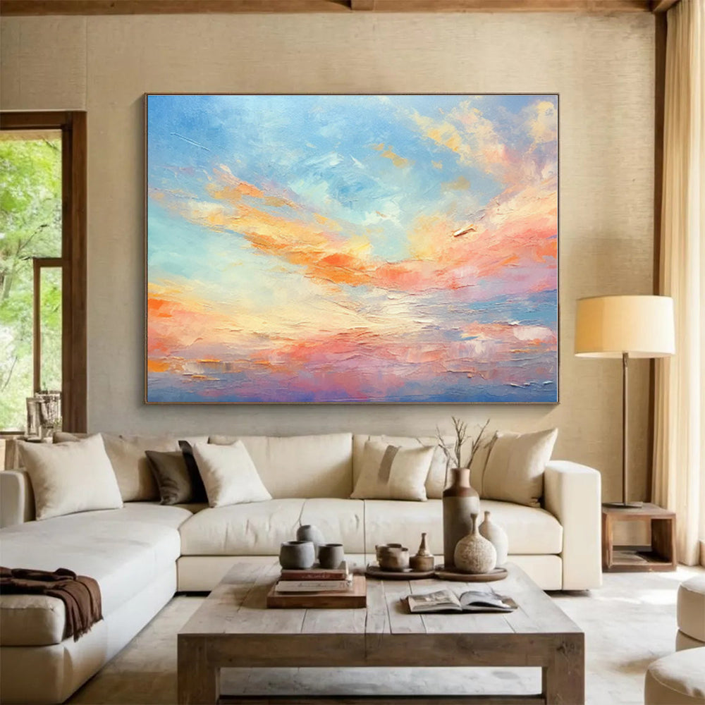 Colorful Sky Abstract Painting with Blue, Orange, Pink – Landscape Oil Painting WB041