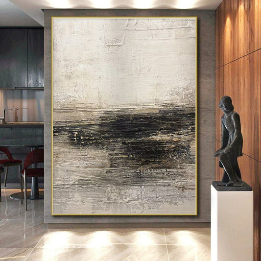 Handmade Art Neutral Tones with Black Textured Abstract Art HS635