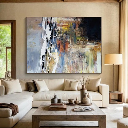 Gaint Canvas Art Multicolor Gestural Abstract, Oversized Abstract Wall Art HS414