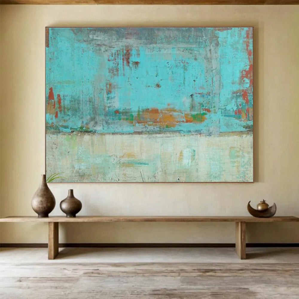 Hand Painted Art: Turquoise and Earthy Tones Textured Abstract Painting WB362