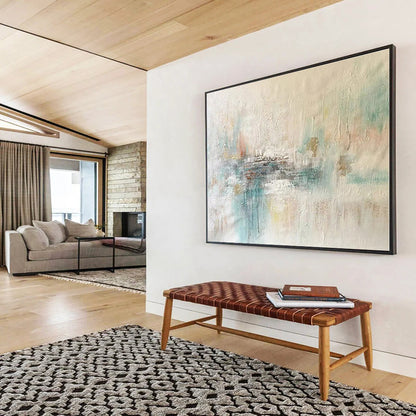 Huge Size Beige, Teal and Brown Abstract Textured Painting WB078