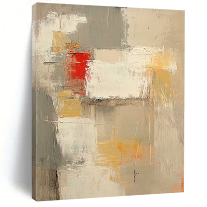 Modern Art Acrylic Gray, White, Yellow, and Red Abstract Shape Painting For Sale HS150