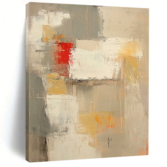 Modern Art Acrylic Gray, White, Yellow, and Red Abstract Shape Painting For Sale HS150