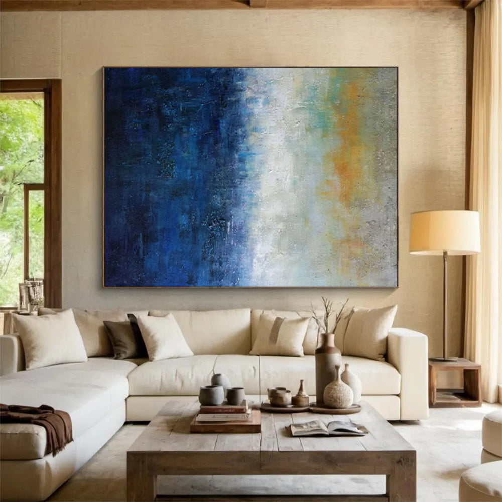 Acrylic Modern Art Paintings Blue, Orange, and Neutral Abstract Landscape HS604