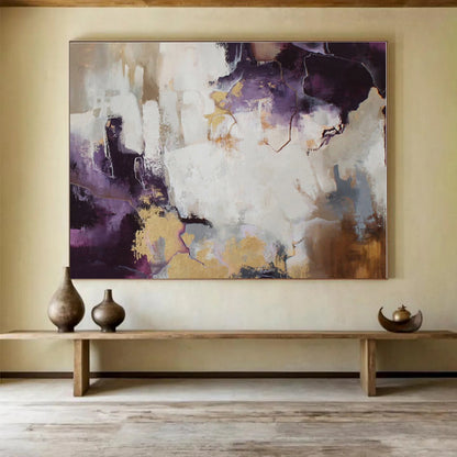 Purple, White, Gold Abstract Painting – Dynamic Acrylic Art WB045