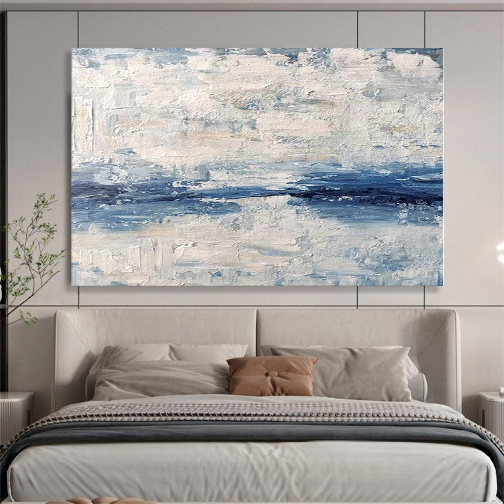 Big Size Blue and White Abstract Textured Landscape Painting WB145