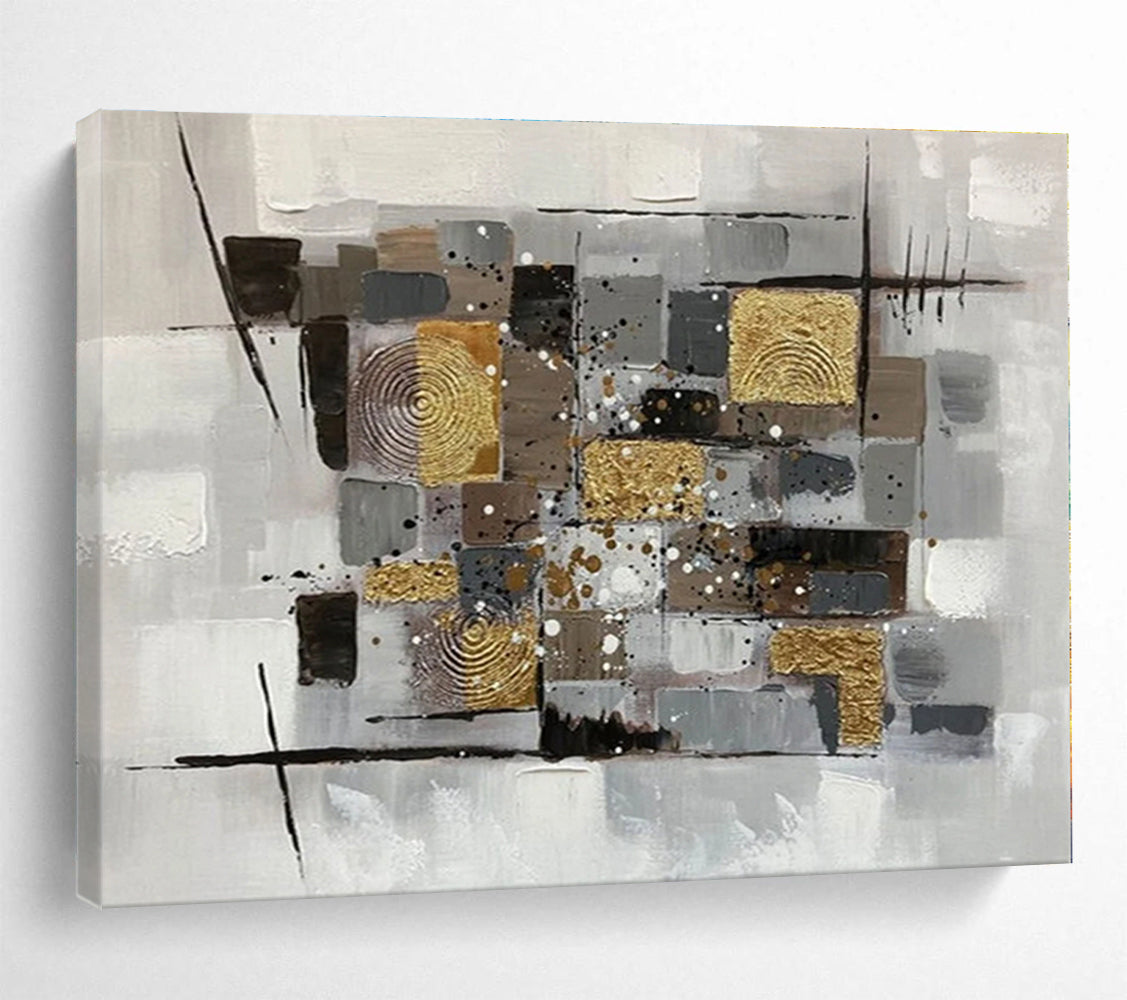 Big Size Gray, Gold and Black Abstract Geometric Painting WB091