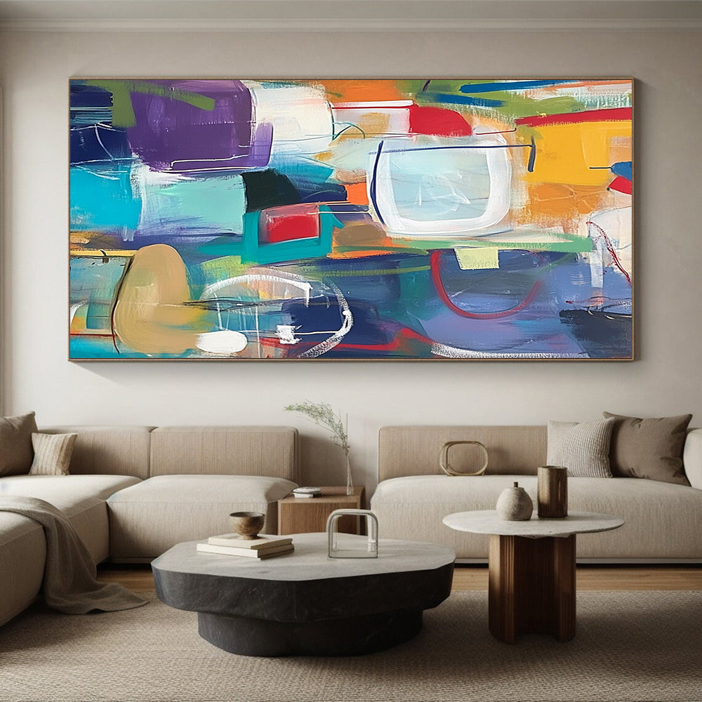 Large Contemporary Wall Art Multicolor Abstract Shape Painting For Sale HS152
