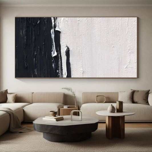 Minimalist Canvas Art Black & White Textured Abstract, Handmade Art HS273