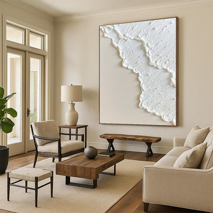 Hand-Painted White Textured Abstract, Acrylic Modern Art Painting HS337