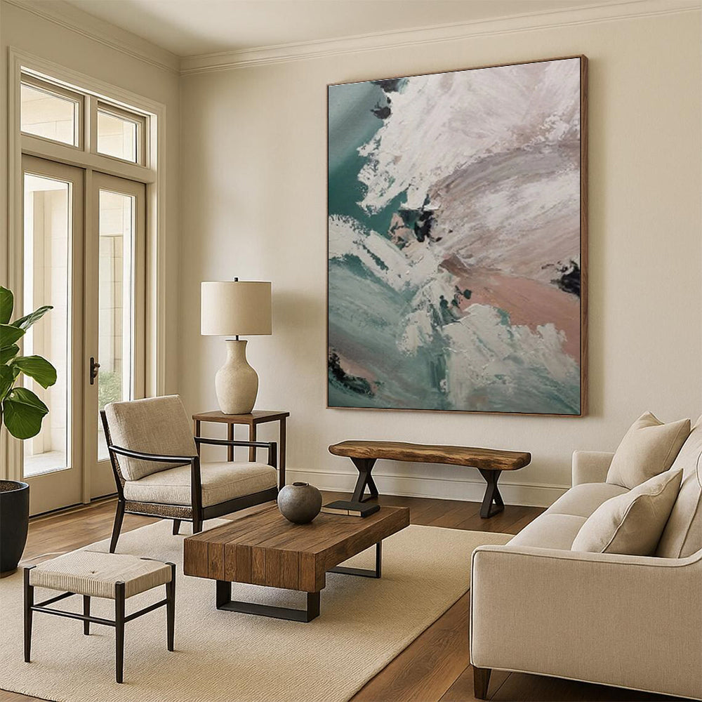 Hand-Painted Art with Green, Black, Brown and Red Colors, Abstract Energetic Theme HS491