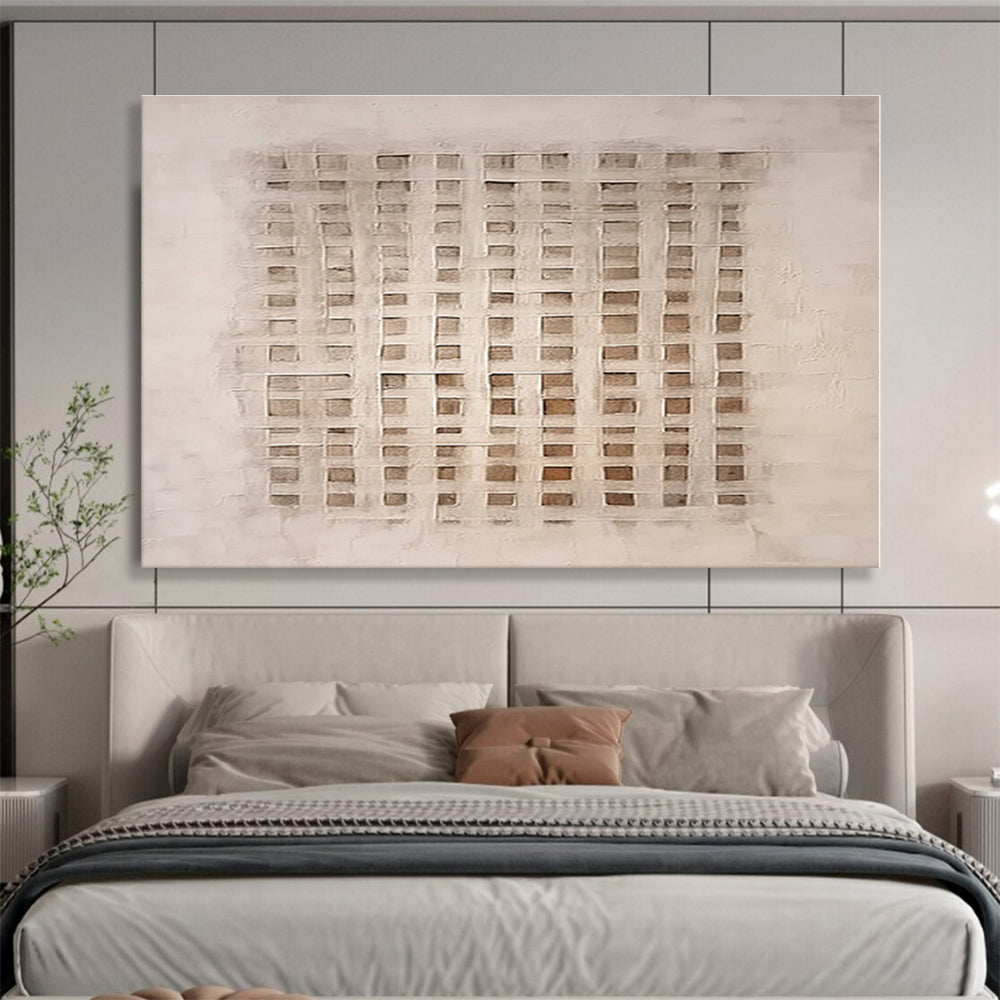 Beige, Brown Abstract Grid Acrylic Painting WB024