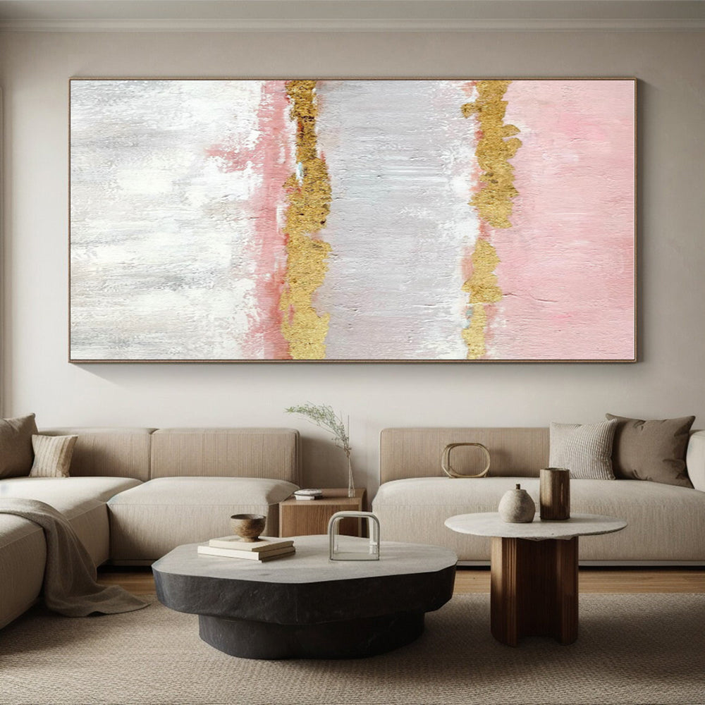 Hand-Painted Pink & Gold Textured Abstract, Acrylic Modern Art Painting HS347