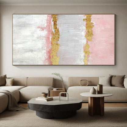 Hand-Painted Pink & Gold Textured Abstract, Acrylic Modern Art Painting HS347