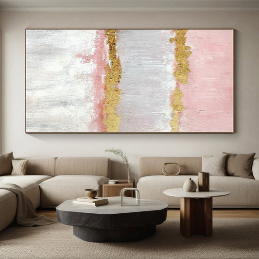 Hand-Painted Pink & Gold Textured Abstract, Acrylic Modern Art Painting HS347