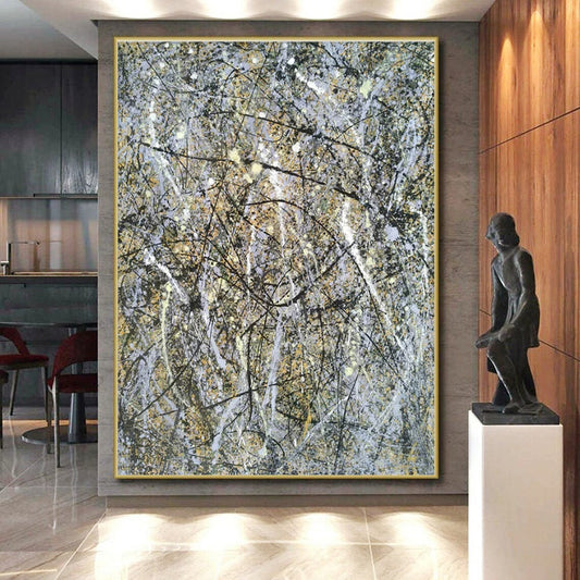Cool Abstract Paintings Gray, Black, and Gold Splatter Abstract Art HS616