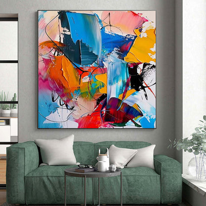 Handmade Art Multicolor Gestural Abstract, Minimalist Canvas Art HS364