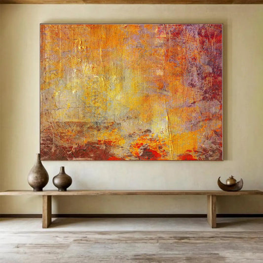 Big Size Orange and Red Abstract Textured Painting WB062