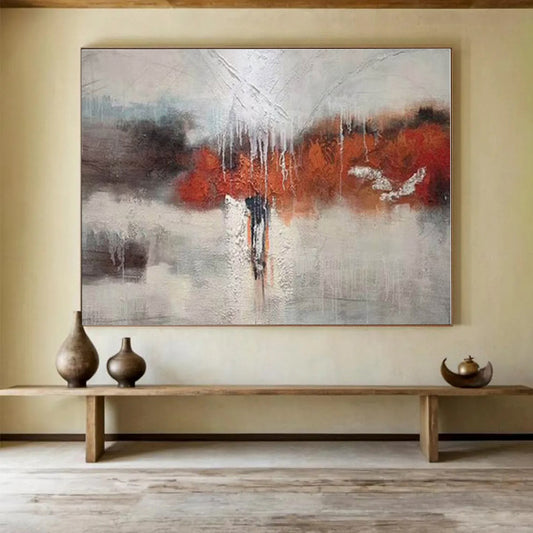 Big Size Gray, Orange and White Abstract Landscape Painting WB082