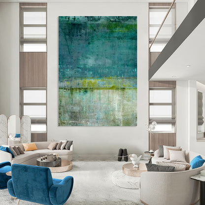 Teal, Green, and Beige Abstract Textured Painting For Sale WS513